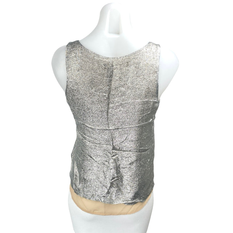 J.Crew Women Silver Metallic Glitter Sparkly Mesh Overlay Sleeveless Tank Top 0