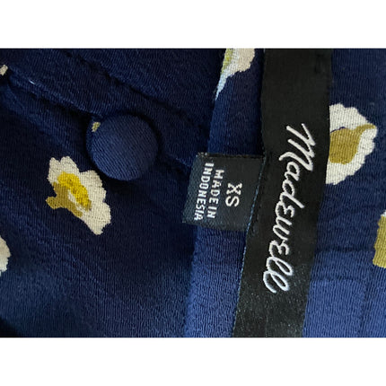 Madewell Blue Floral Button Up Front Tie Sleeveless Crop Cami Tank Blouse Top XS