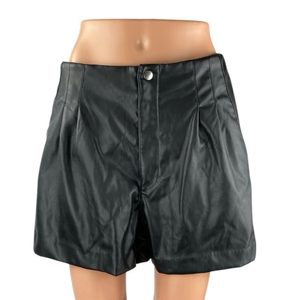 H&M Divided Womens Black Faux Leather Vegan High Rise Casual Mini Shorts Size 10