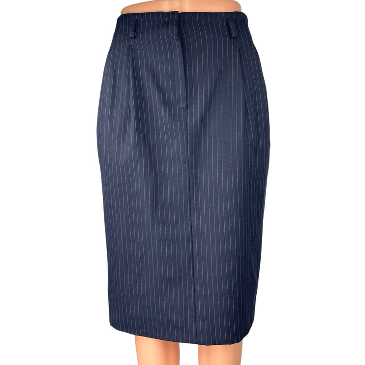 Paul Stuart Women's Blue Wool Pinstripe Knee Length Straight Pencil Skirt Size S