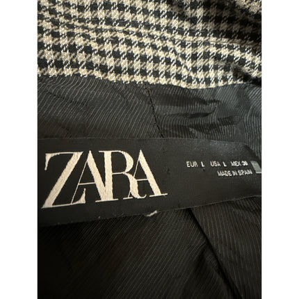 Zara Women's Black White Checkered Double Breasted Long Sleeve Blazer Coat Jacket L
