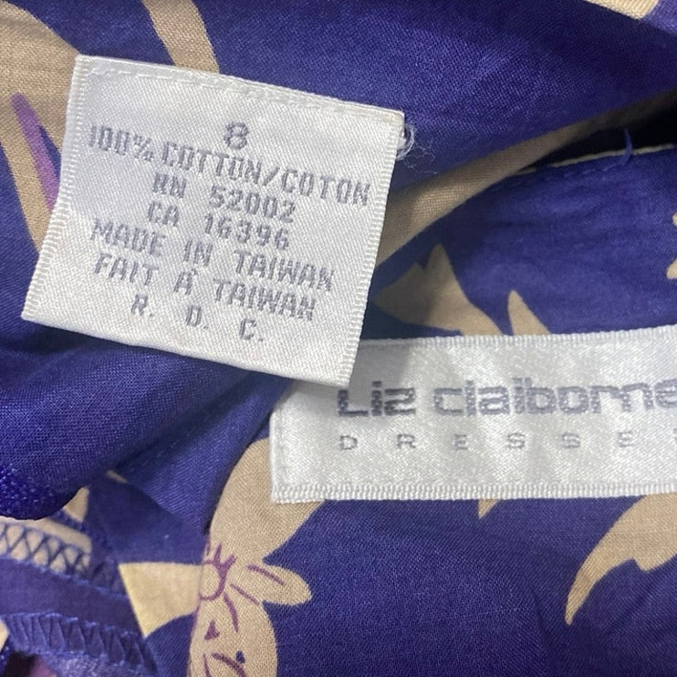 Liz Claiborne Purple Floral Short Sleeve Faux Wrap Fit & Flare Midi Dress Size 8