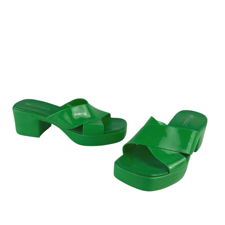 Jeffrey Campbell Bubblegum Women's Green Block Heel Slip On Platform Sandals 8