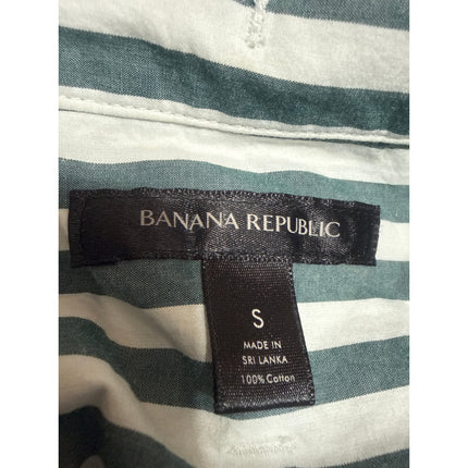Banana Republic Green Stripe Collared Long Sleeve Button Up Shirt Blouse Top S