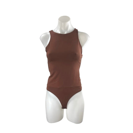 Reoria Womens Brown Sleeveless High Mock Neck Slim One Piece Tank Bodysuit Top S