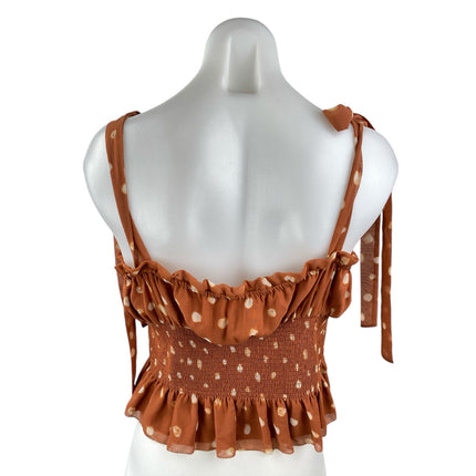 Aritzia Wilfred Women's Brown Polka Dots Ruffle Smocked Tank Blouse Top Size L