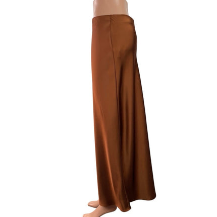 Zara Women's Brown Silky Satin Mid Waist Maxi Straight A-Line Slip Skirt Size 26