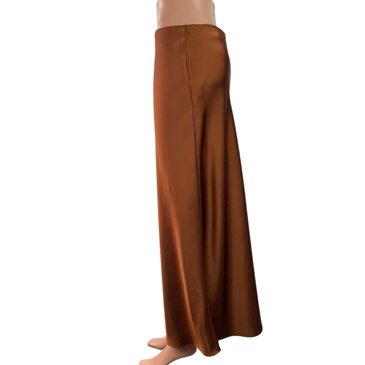 Zara Women's Brown Silky Satin Mid Waist Maxi Straight A-Line Slip Skirt Size 26