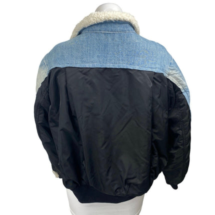 Fashion Nova Women's Blue Sherpa Fleevce Button Long Sleeve Denim Jeans Jacket M