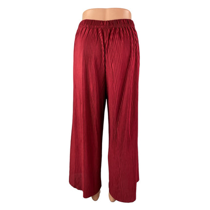 Jon & Anna Women's Red Pleated Plisse High Rise Tie Wide Leg Trousers Pants Sz L