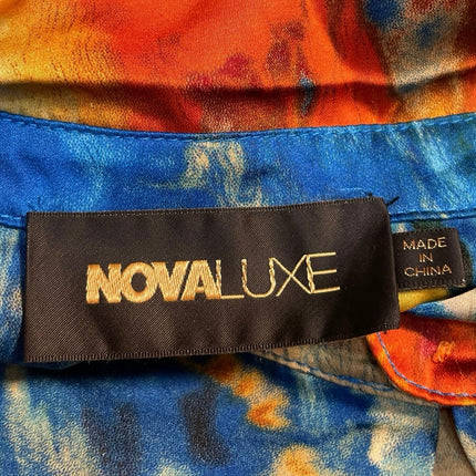 Fashion Nova Valerie Multicolor Satin Abstract Button Down Midi Shirt Dress Sz L
