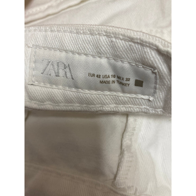NEW Zara Women's White Eyelet Embroidery High Waisted Wide Leg Denim Shorts 10