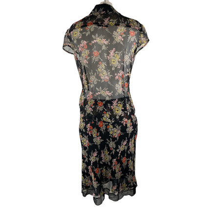 NEW Calvin Klein Black Mesh Sheer Floral Short Sleeve Blouse Skirt Set Size S