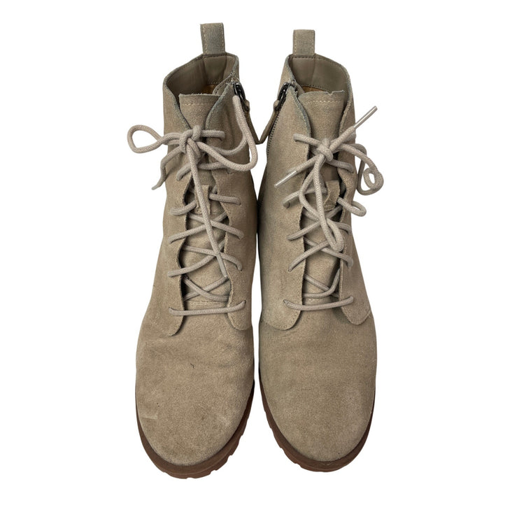 Caslon Keaton Lea Brown Suede Lace Up Block Heels Almond Toe Mid Calf Boots 8.5