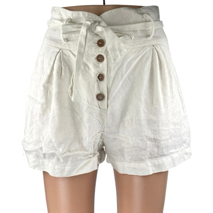 Shinestar Women's White Linen Button Fly Belted High Rise Paperbag Shorts Size S