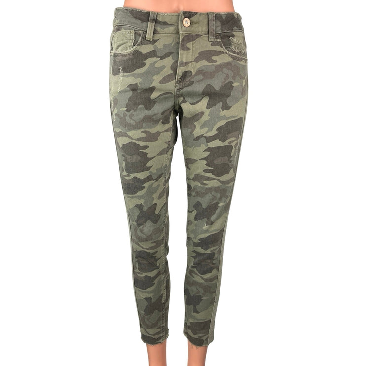 Zara Women's Green Camo Z1975 Mid Rise Military Army Cropped Denim Jeans Size 4