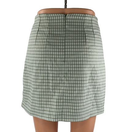 John Galt Cara Women's Green Plaid Check High Rise Slim Mini A-Line Skirt Size S