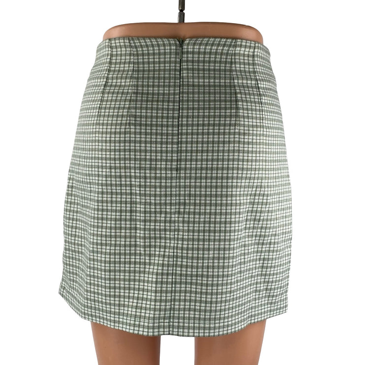 John Galt Cara Women's Green Plaid Check High Rise Slim Mini A-Line Skirt Size S