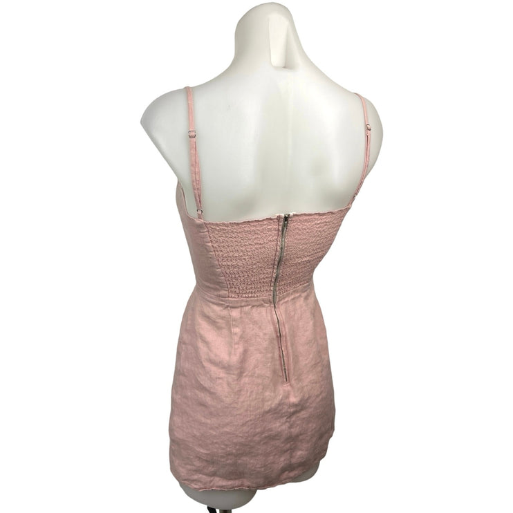 Reformation Audrey Pink Linen Sleeveless Spaghetti Strap Smocked Mini Dress 0