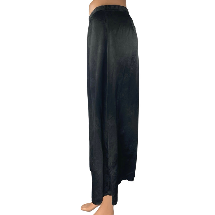 Bentley Women's Black Silky Satin Floral Zipper Midi A-Line Slip Skirt Size S