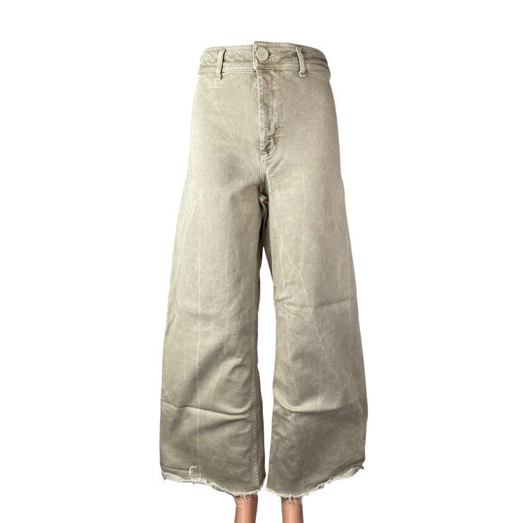 Zara Women's Beige Raw Frayed Hem High Rise Barrel Wide Leg Denim Jeans Pants 6