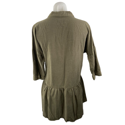 Charlie Paige Women's Olive Green 3/4 Sleeve Button Down Mini Shirt Dress Sz S