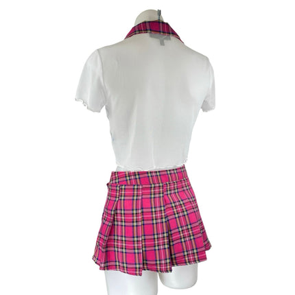 Trickz N' Treatz White Pink Plaid Sexy Schoolgirl Uniform Costume Costplay Set M
