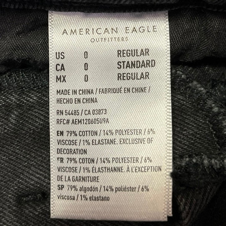 American Eagle Stretch Women's Black High Waisted Tapered Denim Jeans Size 0