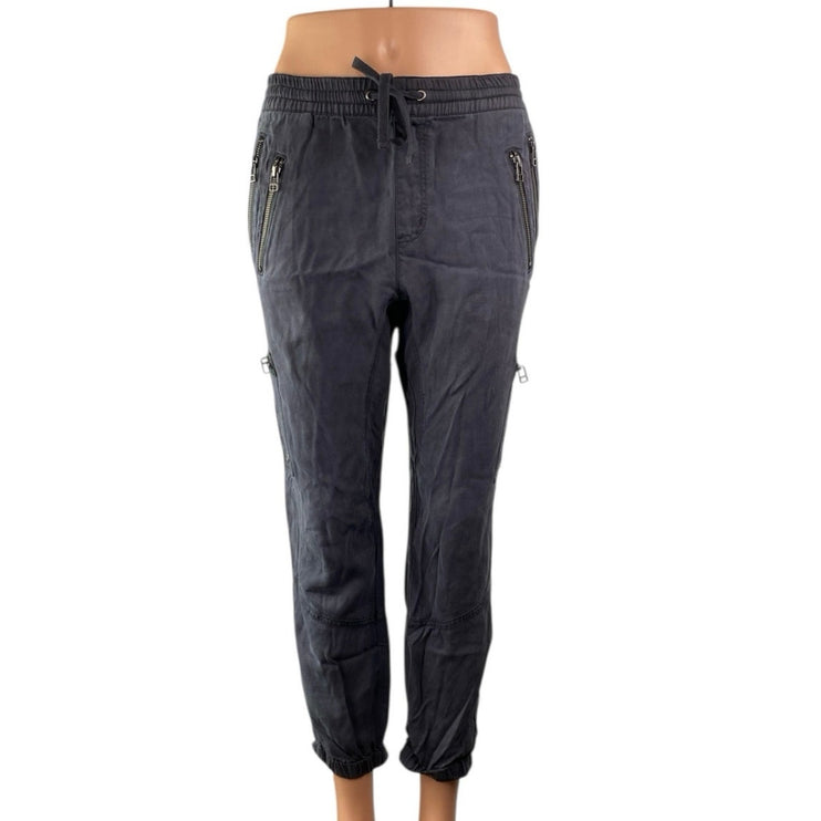 Pam & Gela Women's Black High Waisted Zip Pockets Cargo Trousers Jogger Pants M