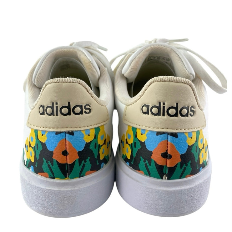 Adidas Grand Court Cloudfoam Floral Women's White Lace Up Low Top Sneakers 8.5