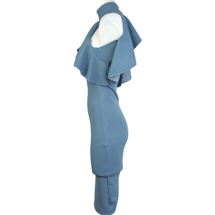 Missguided Blue Sleeveless Halter Mock Neck Ruffle Midi Bodycon Tank Dress Sz 1