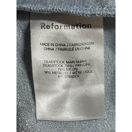 Reformation Bailey Women's Blue Glitter Mock Neck Long Sleeve Crop Top Size M