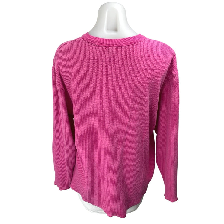 Skims Women's Pink Long Sleeve Ribbed Knit Loose Crew Neck Sweater Top Size M