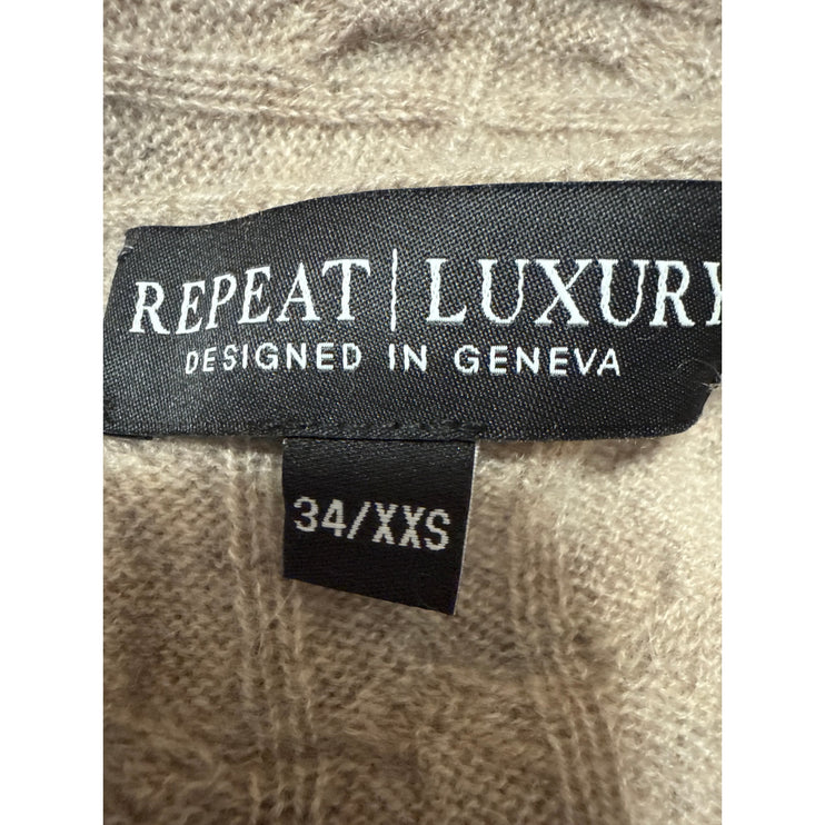 Repeat 100% Cashmere Tan Cable Knit Open Front Long Sleeve Cardigan Sweater XXS