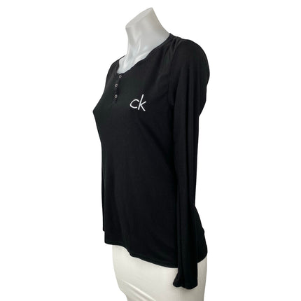 Calvin Klein Women's Black CK Logo Long Sleeve Henley T Shirt Tee Top Size XS