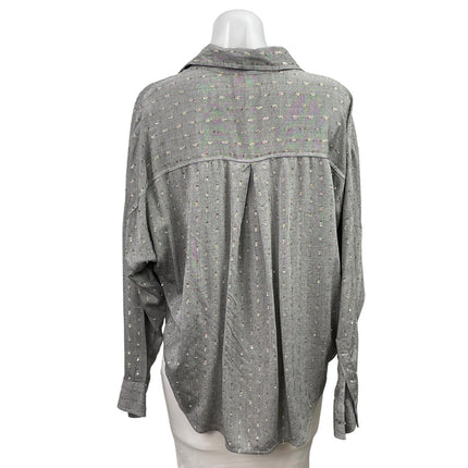 Lou & Grey Women's Gray Gold Long Sleeve V Neck Hi Low Blouse Shirt Top Size S