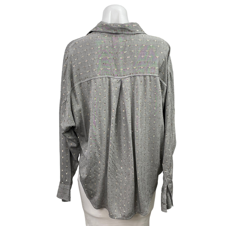 Lou & Grey Women's Gray Gold Long Sleeve V Neck Hi Low Blouse Shirt Top Size S