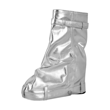 Women's Silver Metallic Leather Zip Fold Over Padlock Platform Mid Calf Boots 10