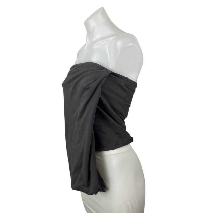 Zara Women's Gray Asymmetric Draped Ruched Sleeveless Tube Bandeau Crop Top Sz S