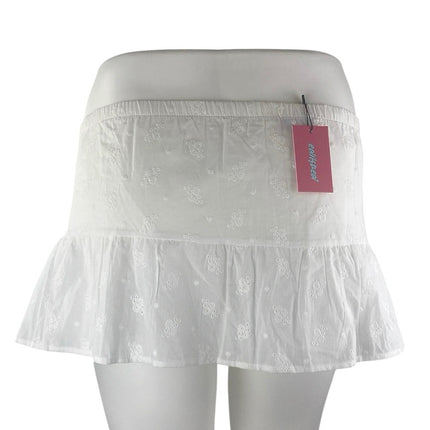 NEW Edikted White Floral Eyelet Embroidered Low Waist Mini Flared A-Line Skirt L