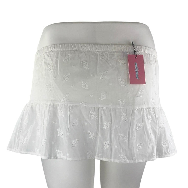 NEW Edikted White Floral Eyelet Embroidered Low Waist Mini Flared A-Line Skirt L