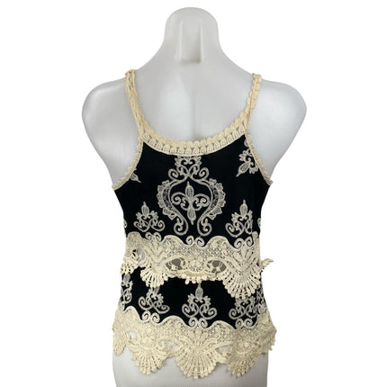 Romeo + Juliet Women's Black Cream Floral Lace Sleeveless Blouse Tank Top Size M