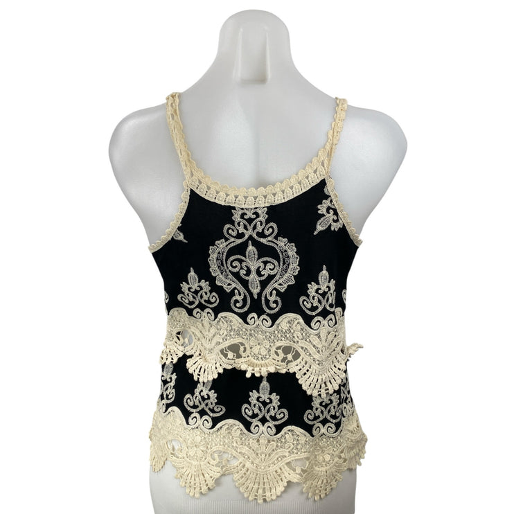 Romeo + Juliet Women's Black Cream Floral Lace Sleeveless Blouse Tank Top Size M