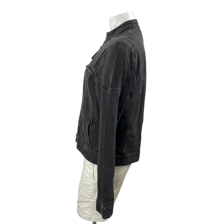 Asos Men's Black Washed Long Sleeve Full Zip Trucker Denim Jean Jacket Size L