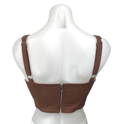 Reoria Women's Brown Sleeveless Square Neck Bustier Corset Crop Top Size L