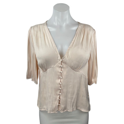 BB Dakota Steve Madden Cream Half Sleeve V Neck Button Front Blouse Top Size M