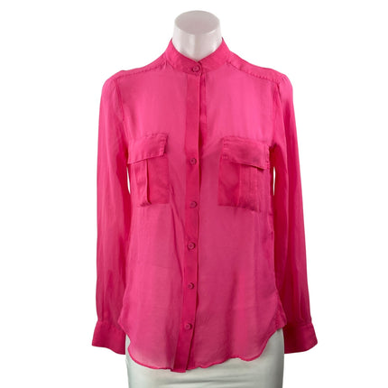BCBGMAXAZRIA Women's Pink Sheer Long Sleeve Pocket Button Down Shirt Top SIze XS