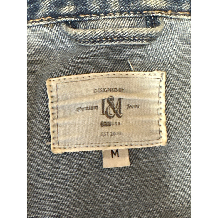 I & M Jeans Women's Blue Distressed Button Down Long Sleeve Denim Jean Jacket M