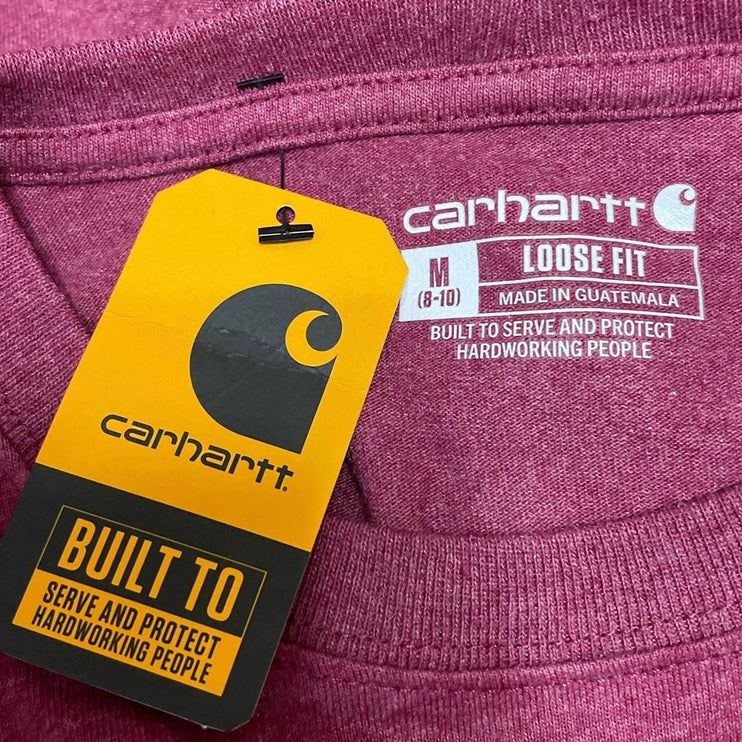 NEW Carhartt Womens Maroon Logo Graphic Loose Fit Short Sleeve T Shirt Tee Top M