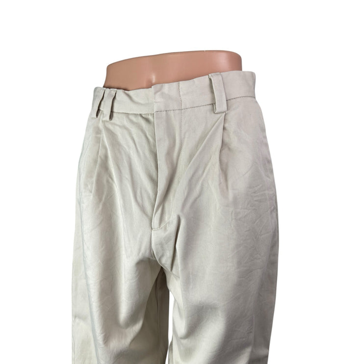 Zara Womens Beige Pleated Chino Carrot Barrel Baggy Wide Leg Trouser Pants Sz 29